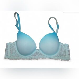 Blue Push-Up Bra with Lace Trim